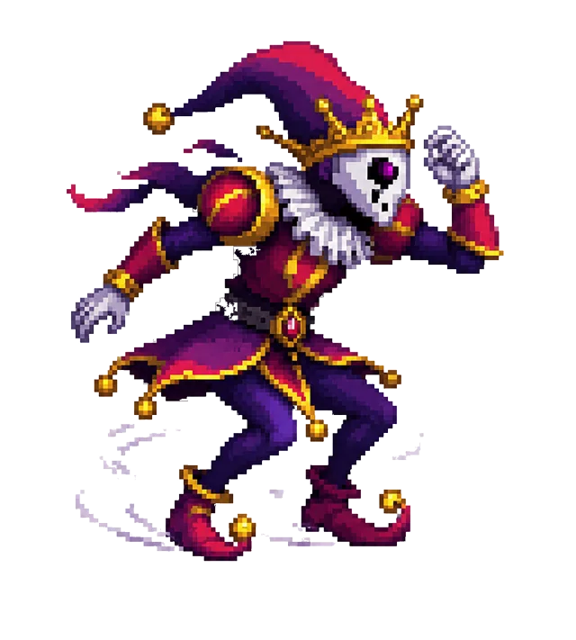 Clown jester forming a defensive tornado