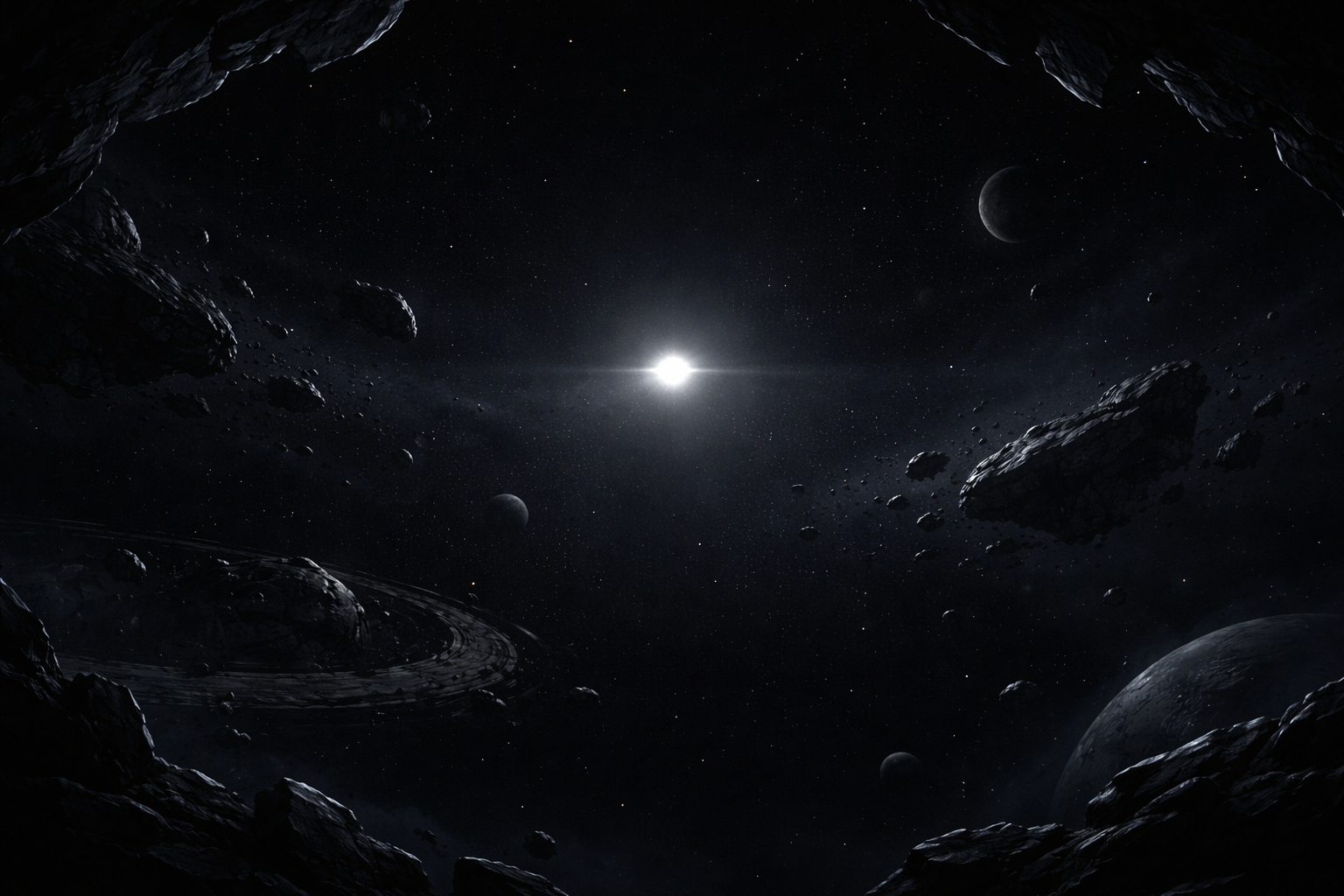 Space field with rocks and planets